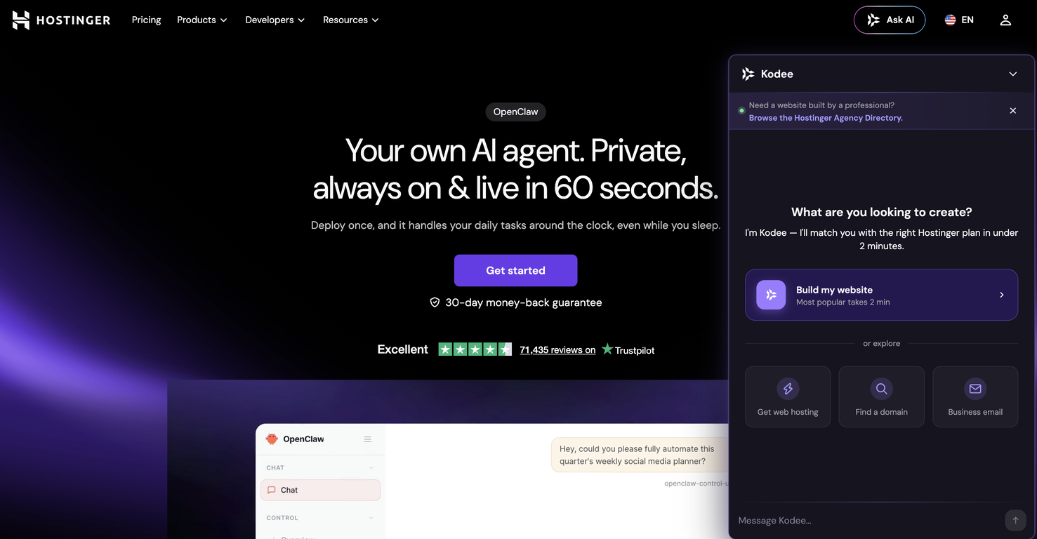 1-Click OpenClaw | Hostinger